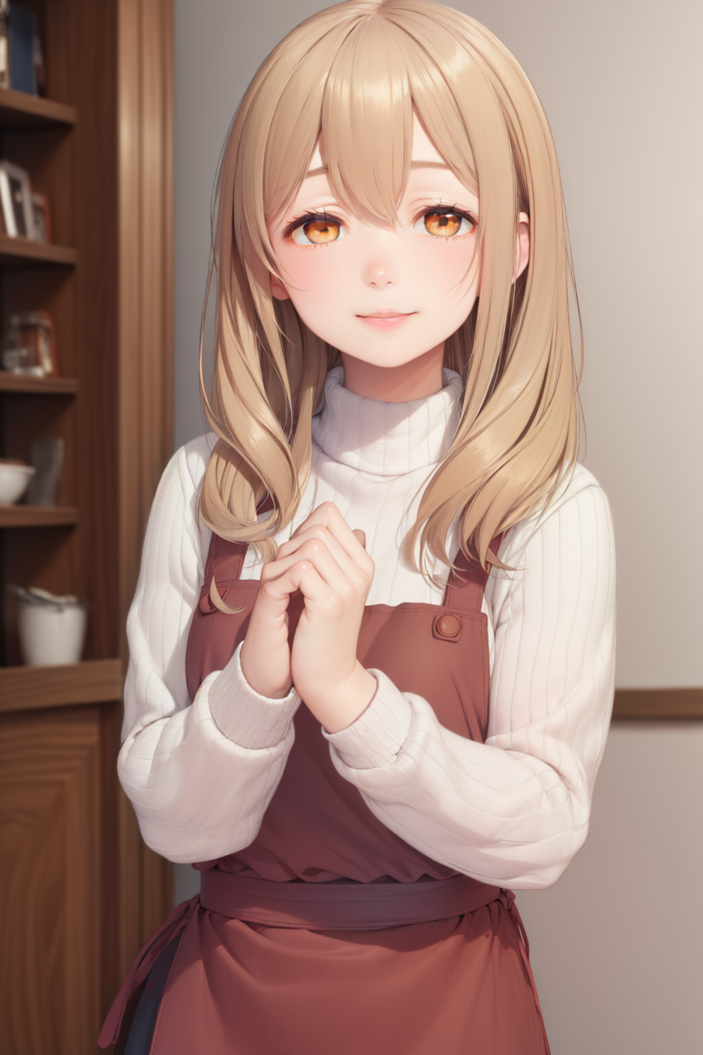 00175-1629220324-(masterpiece, best quality_1.2), , solo, 1girl, sunohara ayaka, smile, looking at viewer, own hands together, sweater, apron.png